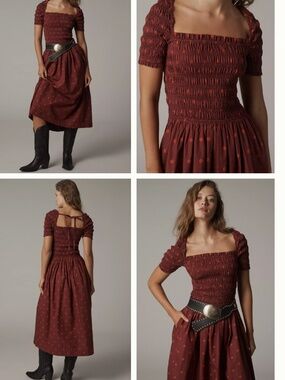 NWT Damson Madder Malinda Plum Polka Dot Smocked Midi Dress SIZE 10